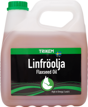 effektivt fodertillskott kallpressad linfröolja till häst från trikem 3000ml 3l för magen pälsen ökad energi bra pris hästvård hästutrustning REA KAMPANJ