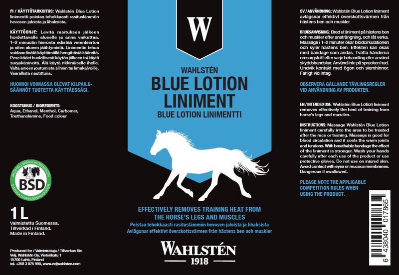 Liniment 1000ml Blue Lotion Kylande Dahrve Hästsport AB