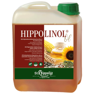 effektivt fodertillskott till häst med kallpressad olja från linfrön, solrosfrön, majsgroddar och vetegroddar från st hippolyt nordic hippolinol bra pris vårdprodukter häst