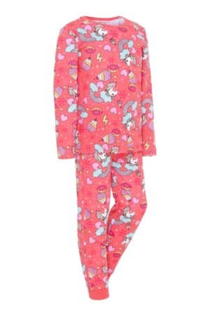 mysig pyjamas till barn byxor tröja rosa med hästtryck unicorn enhörning för den hästtokiga bra pris ridkläder barnkläder från equipage liza