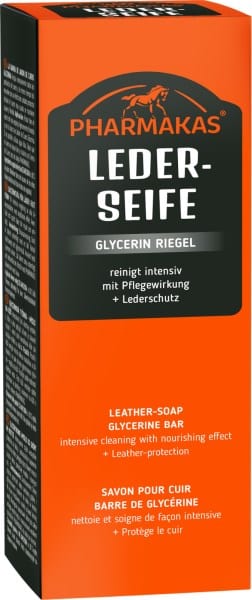 prisvärd billig effektiv lädertvål soap bar för vård av torrt sprucket smutsigt läder hästvård lädervårt bra pris från pharmakas glycerin REA KAMPANJ