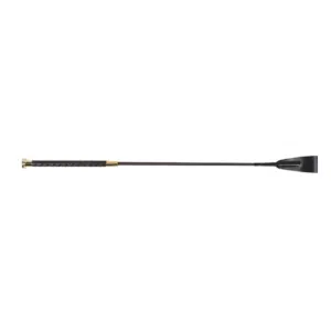 prisvärd ridpisk för ridning av häst hoppisk för ryttare 65cm långt plaited från hansbo sport flätat konstläder handtag med läderflärp brun silver mässing guld