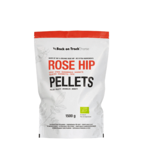 effektivt fodertillskott till häst nypon pellets från chile back on track 1,5kg bra för hästens leder äldre hästar sport hästar i hård träning tävling rikt på c-vitamin bra pris REA KAMPANJ