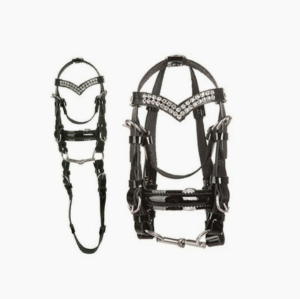komplett träns med tyglar bett blingpannband lackade detaljer nyckelring från hkm bridle snaffle för ryggsäck sadelkammare