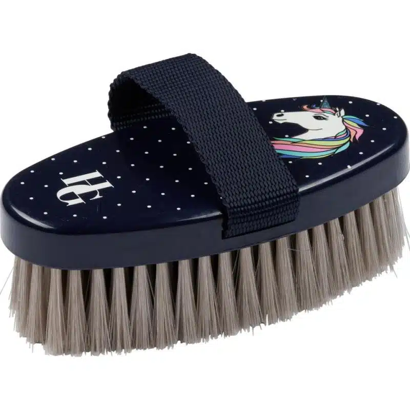 trevlig billig prisvärd enkel söt ryktborste för barn kids junior med enhörningstryck unicorn från horse guard body brush HG bra pris pälsvård häst
