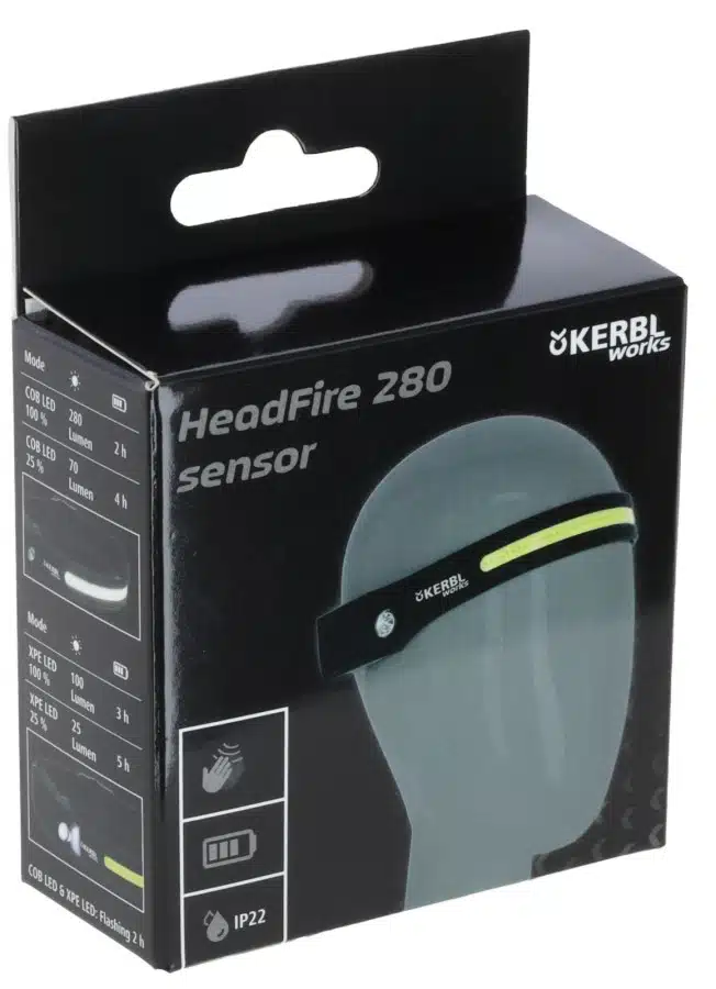 effektiv enkel lätt prisvärd pannlampa för ridning led headfire 280 sensor från kerbl works bra pris säkerhet synlighet i ridning ryttare i mörker ridkläder säkerhet