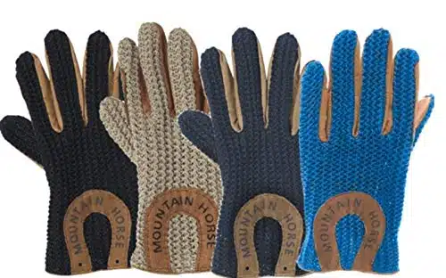 klassiska ridhandske junior med skinn virkad hand bra grepp från mountain horse crochet glove bra pris ridkläder ryttare