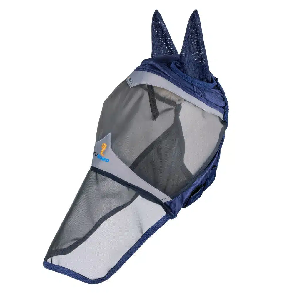 effektiv flughuva med bra passform och UV-skydd mot solen med öron med nos från shires flyguard pro fine mesh bra pris insektsskydd flugskydd häst