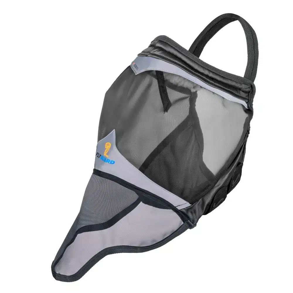 effektiv flughuva med bra passform och UV-skydd mot solen utan öron med nos från shires flyguard pro fine mesh bra pris insektsskydd flugskydd häst