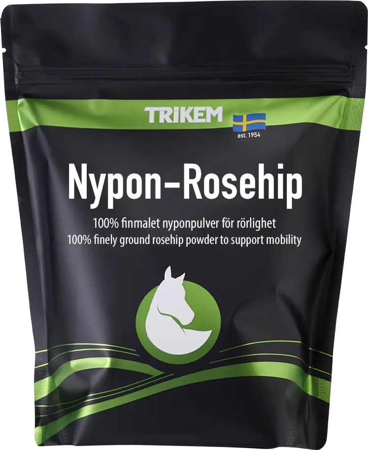 effektivt fodertillskott till häst nyponpulver rosehip 900g från trikem för leder och rörlighet både skal och kärnor bra pris hästvård